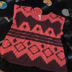 Expresso orange, dark burgundy and black shirt.